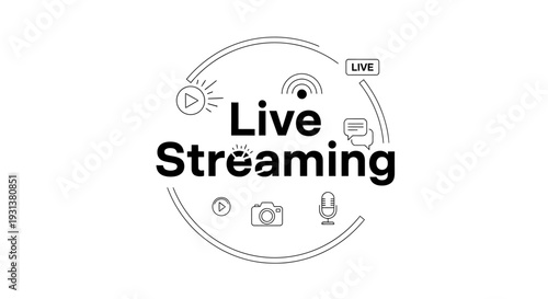 Live Streaming Concept Icon with Camera, Microphone, and Social Media Symbols