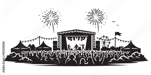 Summer Festival Silhouette, Vector Illustration, Isolated on White Background