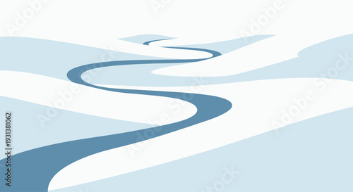 Minimalist blue winding path or river illustration with smooth curves and a clean design isolated on white