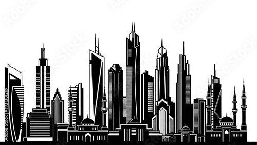 Modern Islamic City Skyline Silhouette Vector Illustration.