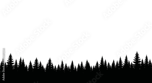 pine forest silhouette creating a dense natural skyline against a clean white background perfect for outdoor concepts or graphic design elements.