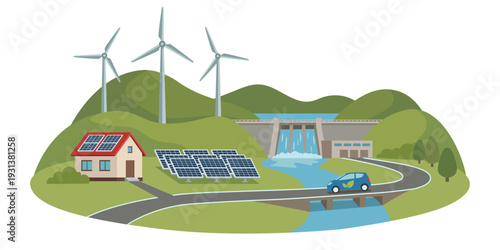 Clean Energy Solutions Powering a Sustainable Future with Solar Panels Wind Turbines and a Hydro Dam