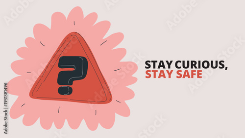 Cartoon vector illustration of question mark inside warning triangle, caution and uncertainty concept, triangle as metaphor for alert, risk and need for careful attention