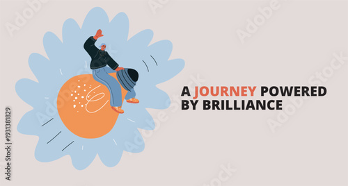 Cartoon vector illustration of woman flying on a lightbulb, innovation and creativity concept, lightbulb as metaphor for bright ideas and imaginative freedom