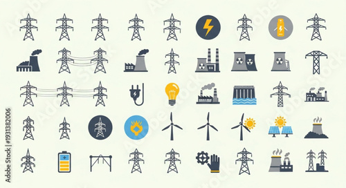 Collection of Electricity and Energy Icons and Symbols.