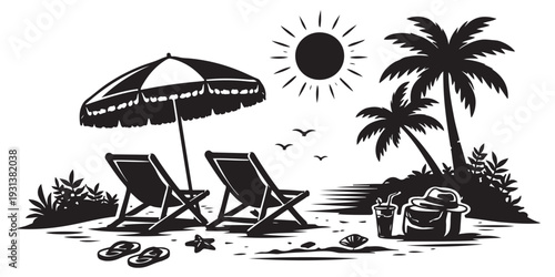 Summer Pool Party Silhouette, Vector Illustration, Isolated on White Background