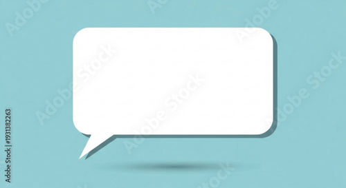 Blank white speech bubble on light blue background for communication conversation and messaging concepts
