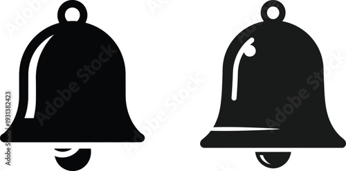 Two black bell icons, one outlined, symbolizing notifications, alerts, and alarms.