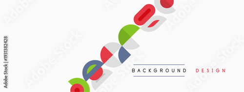 Abstract colorful shapes cascade diagonally across white space. Minimalist design includes text background, design. Simple, modern aesthetic.