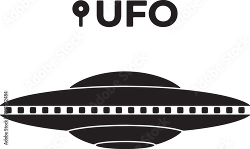 Black of u f o spaceship with alien symbol above also transparent background
