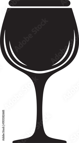 Black silhouette of a wine glass with a narrow stem and wide bowl also transparent background