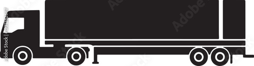 Black silhouette of semi truck with trailer facing left also transparent background