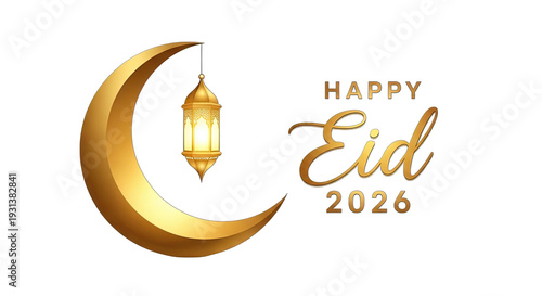 Eid mubarak 2026 wishes happy eid celebration with golden crescent moon and lantern