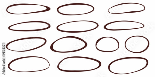 Set of hand drawn doodle ellipses, bright scribble ovals and bubbles to circle text, collection of brush drawn circles, marker round elements and hand drawn circle frames on transparent background