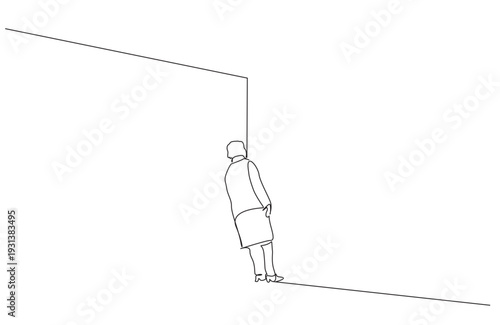 Woman Person Alone Silent Loneliness Trapped in Corner of Life One Line Art