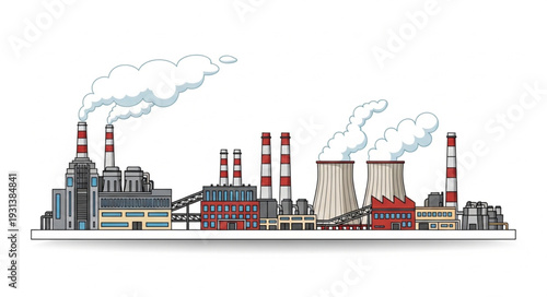 Industrial Factory with Smokestacks and Pollution.
