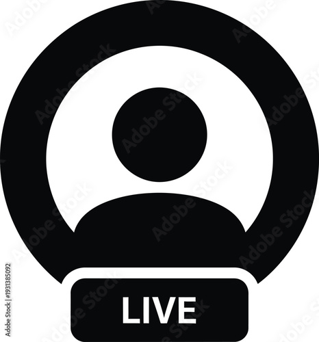 Live streaming icon with a person silhouette and a 'LIVE' label, indicating real-time broadcasting.