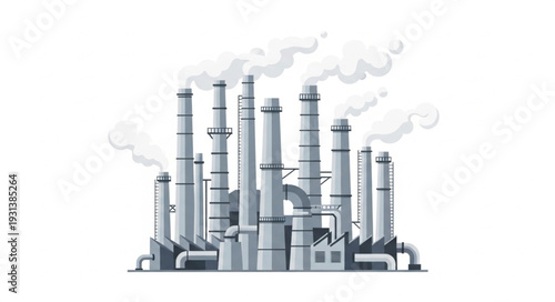 Industrial Factory with Smokestacks and Chimneys.