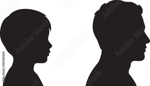 Silhouettes of a child and an facing each other also transparent background black shadow people