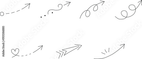 cute hand drawn arrow doodle with heart elements, creative love arrow sketch vector collection, romantic hand drawn arrow and heart doodle set