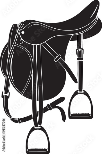 Horse saddle and stirrups vector illustration, equestrian equipment
