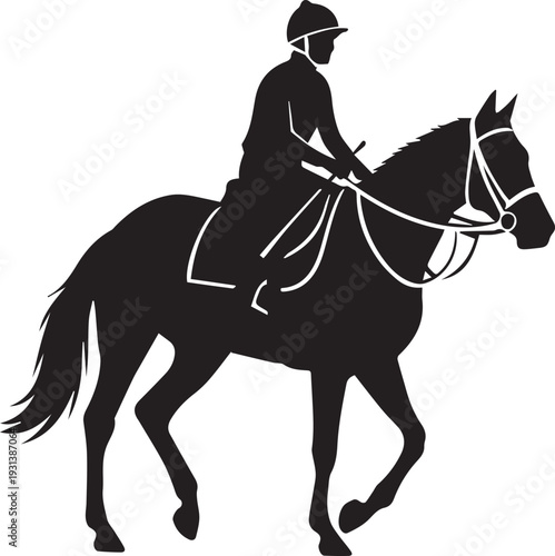 Jockey riding horse silhouette vector illustration professional equestrian sport line art