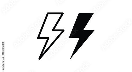 Lightning Bolt Icon Set Black and White Energy Symbols