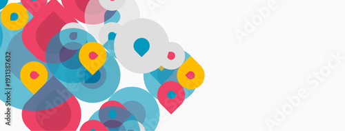 Abstract colorful circles overlap, creating dynamic composition. Shapes vary sizes, hues, offering modern aesthetic. Clean background enhances visual impact.