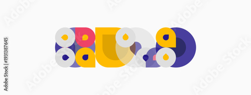 Abstract colorful design. Circles, shapes overlap creating playful composition. Bright hues dominate white background. Modern, geometric aesthetic.