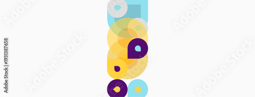 Abstract colorful shapes overlap, creating dynamic composition. Light background emphasizes vibrant hues, simple design.