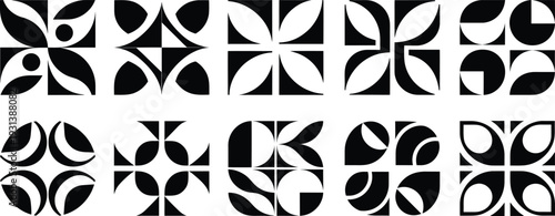 Abstract geometric patterns in black and white, modern minimalist design elements inspired by nature and organic shapes