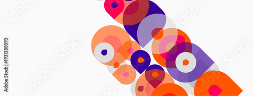 Abstract circles, varying sizes, orange, purple hues. Overlapping shapes create dynamic composition. Minimalist design, clean background.