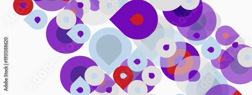 Abstract composition featuring overlapping circles. Purple, gray, red hues create dynamic visual texture. Modern design elements present.