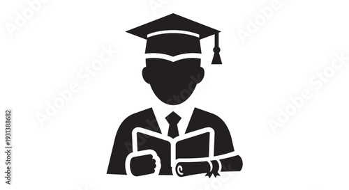 Graduate in academic regalia holding diploma and book