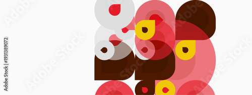 Abstract composition featuring overlapping circles. Pink, brown, yellow hues create dynamic visual texture. Minimalist design, modern aesthetic.