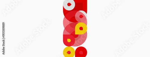 Abstract composition. Red, yellow circles stacked vertically on white background. Minimalist design, simple shapes, modern aesthetic.