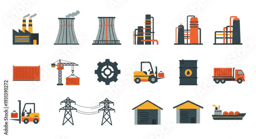 Industrial Icons and Equipment Illustrations.