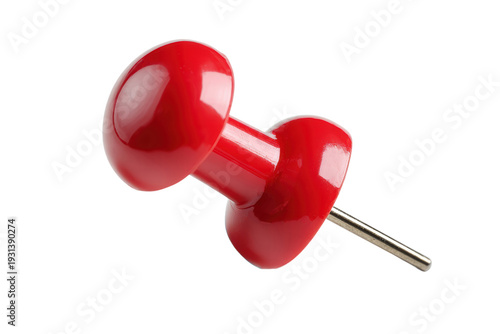 A red pin is sitting on a white background. The pin is red and has a silver point, png