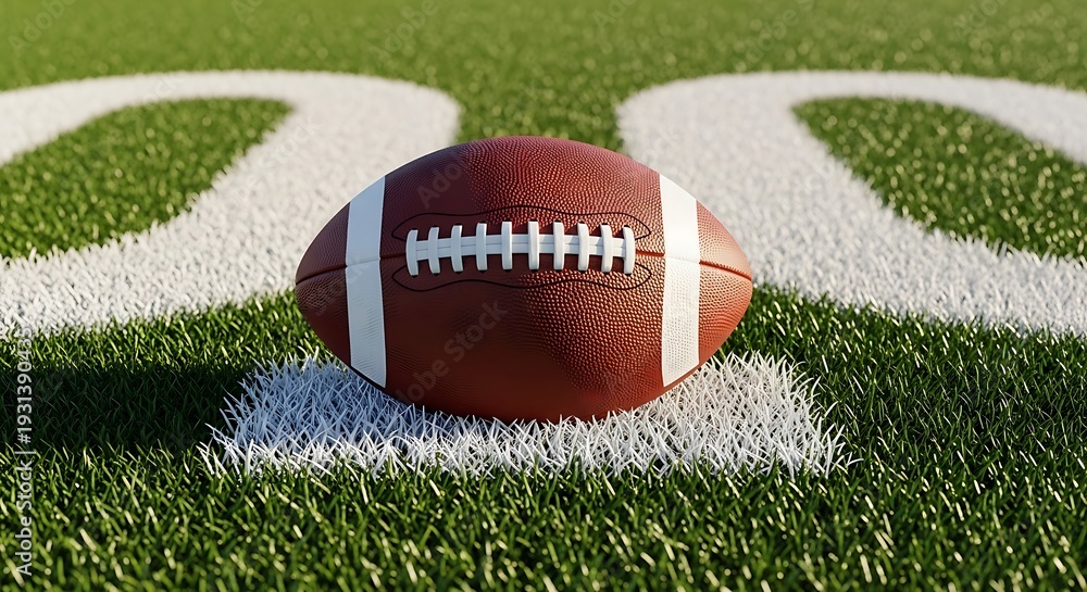 Obraz premium American football on green field with white markings
