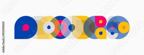 Abstract colorful circles overlap, creating playful geometric composition. Bright hues dominate white background. Modern design element.