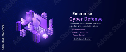 Enterprise Cybersecurity Infrastructure Isometric Protection Concept