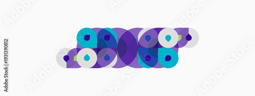 Abstract composition featuring overlapping circles. Purple, teal hues create dynamic visual texture. Minimalist design, clean background.