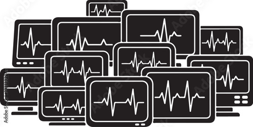Multiple computer screens displaying heart rate monitor data graphs