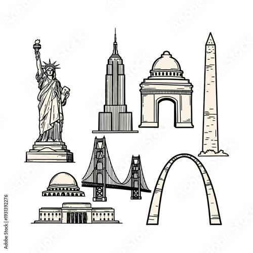 Iconic American Landmarks and Monuments Collection.