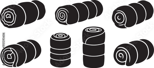 Black rolled up yoga mats in various positions illustration