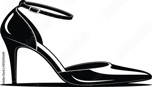 Black highheeled shoe with strap