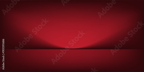 Red studio background. Abstract limbo podium studio room. Dark red gradient wall floor and spotlight scene. Showcase, promotion display. Vector stage mockup illustration