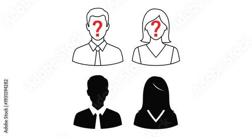 Modern vector graphic design featuring unknown user profile avatars and anonymous identity placeholders for online systems.