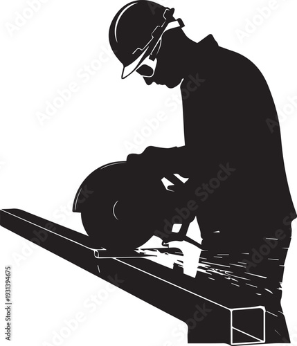Construction worker cutting metal silhouette illustration vector line art