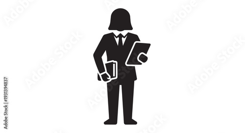 Business professional holding laptop and notebook in modern style
